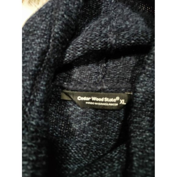 Cedar Wood State Long Sleeve Ribbed Pullover Drawstring Hooded Blue Mens Size XL - Picture 4 of 6